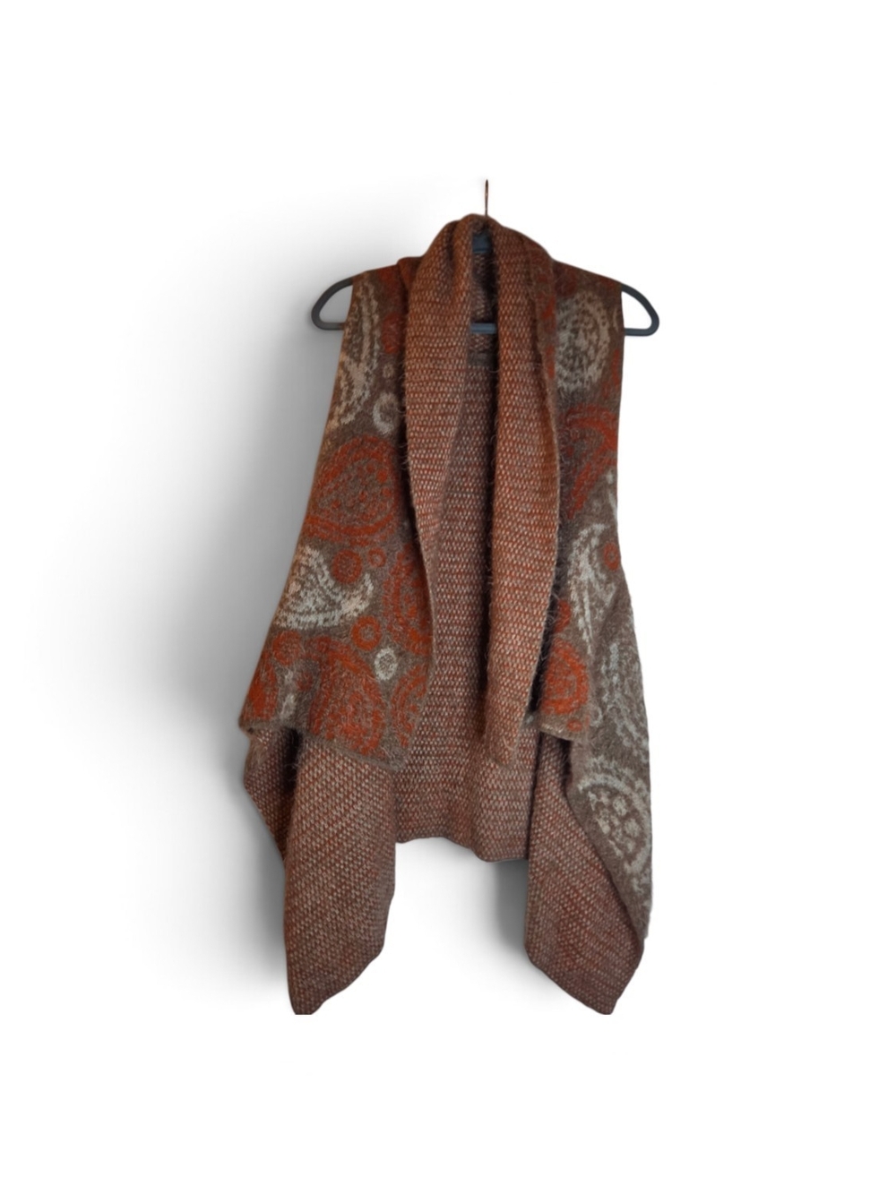 Cozy Rust Brown Patterned Open-Front Women’s Sweater Vest